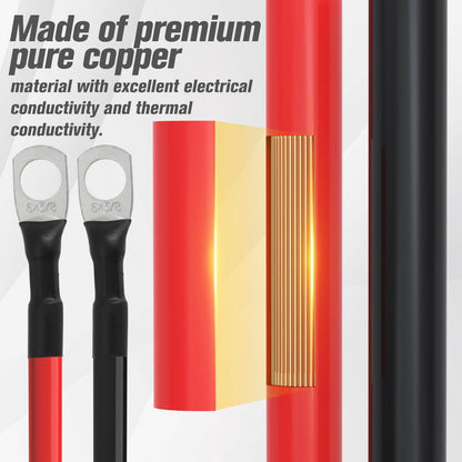 6 AWG Battery Cable 6AWG Gauge Battery Inverter Cables for Automotive Solar Marine Boat RV Car Motorcycle (6 AWG, 20in, 3/8")