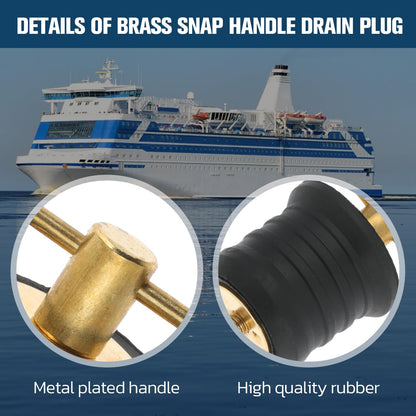 2 Pcs Boat Drain Plug With T Handle - Snap Rubber Plugs With Brass/Stainless Steel Handle - Marine Twist Accessories