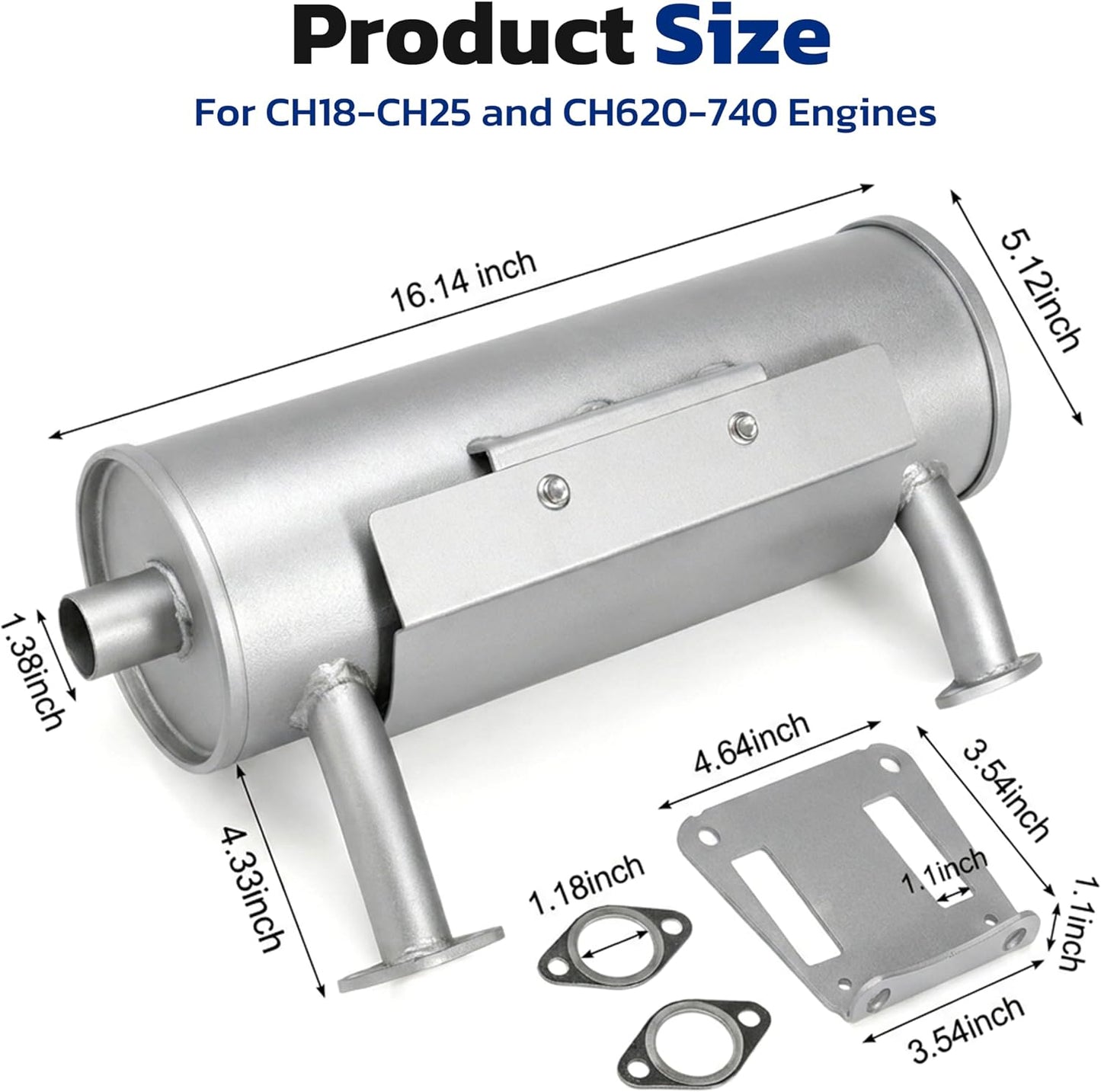 Lawn Mower Muffler Kit Replacement for Kohler CH18-CH25 CH620-740 Engines Replace 24 786 12-S 2478612-S 24-786-12-S 22-24HP Engine Muffler