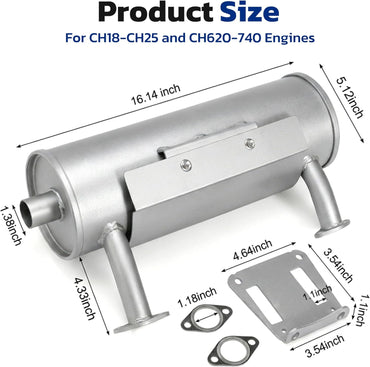 Lawn Mower Muffler Kit Replacement for Kohler CH18-CH25 CH620-740 Engines Replace 24 786 12-S 2478612-S 24-786-12-S 22-24HP Engine Muffler