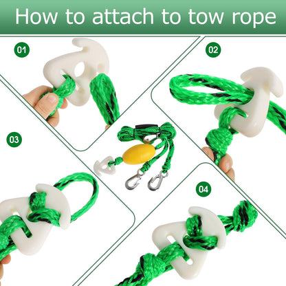 Heavy Duty Boat Tow Harness for Tubing Self Centering Boat Tow Rope with Stainless Steel Quick Connector for Boat Water Sport Water Ski Jet Ski Wakeboarding
