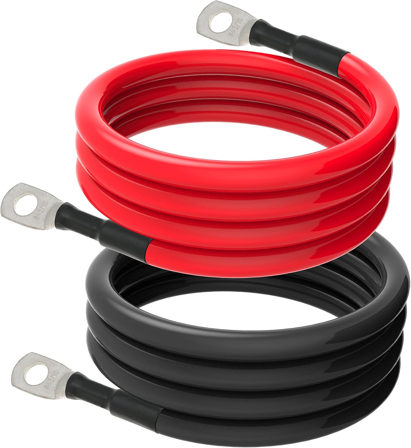 6 AWG Battery Cables 6 Gauge Battery Power Inverter Cable with 5/16 Inch Tinned Copper Lugs Both Ends for Solar Marine Boat RV Car Motorcycle 2 pcs (1FT)