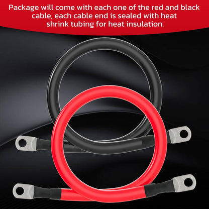 2 AWG Battery Cable 2AWG Gauge Battery Inverter Cables for Automotive Solar Marine Boat RV Car Motorcycle (2 AWG, 2FT, 3/8")