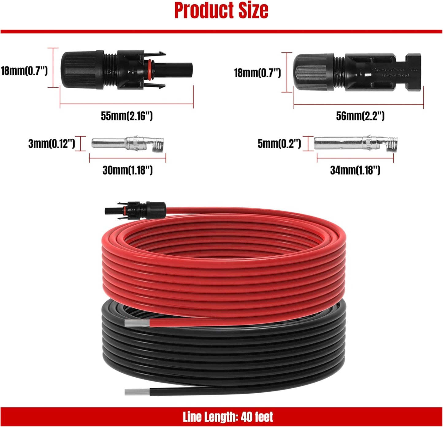 40Ft 10AWG Solar Panel Extension Cable, 10 AWG Solar Extension Cable 10 Gauge 40 Feet Solar Wire with Solar Panel Female Male Waterproof Connectors for RV Boat Home (10 AWG-40Ft)
