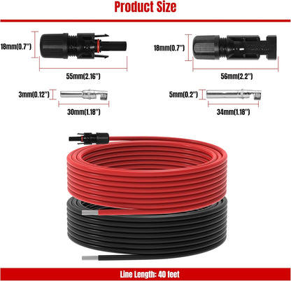 40Ft 10AWG Solar Panel Extension Cable, 10 AWG Solar Extension Cable 10 Gauge 40 Feet Solar Wire with Solar Panel Female Male Waterproof Connectors for RV Boat Home (10 AWG-40Ft)