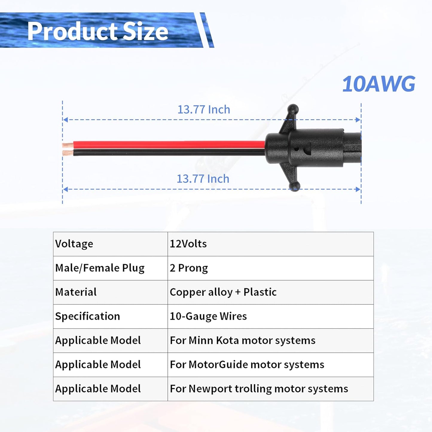Trolling Motor Plug 10 Gauge 2 Wire 12V-24V Compatible with Minn Kota Marine Boat Waterproof Motor Connector Trolling Quick Connect (Plug-FM102)