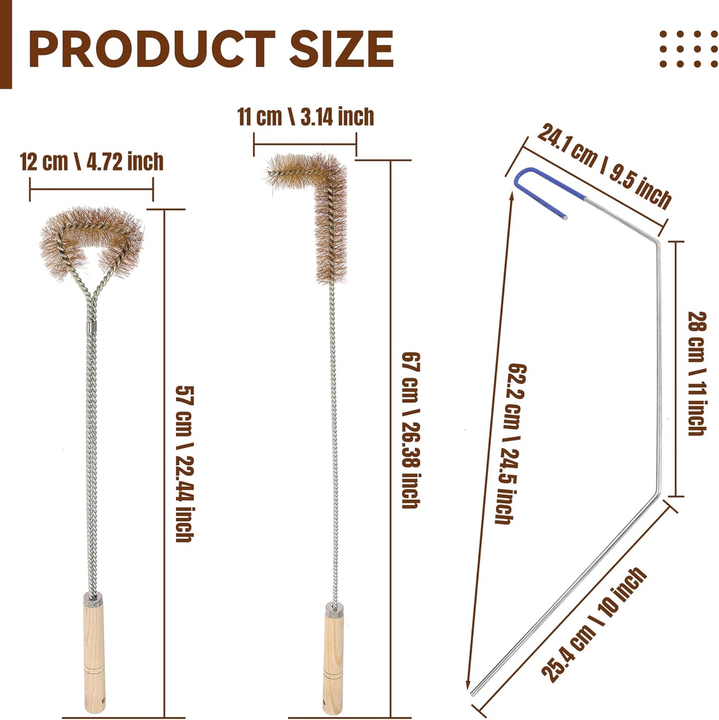 3 Pcs Fryer Cleaning Tools Including L Shaped Brass Bristles Fryer Deep Cleaning Brush, Fryer Deep Cleanout Rod, Long Handle Fryer Basket Brush for Restaurant Air Fryer Cleaning
