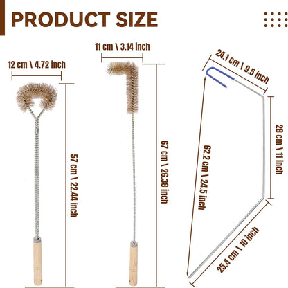 3 Pcs Fryer Cleaning Tools Including L Shaped Brass Bristles Fryer Deep Cleaning Brush, Fryer Deep Cleanout Rod, Long Handle Fryer Basket Brush for Restaurant Air Fryer Cleaning