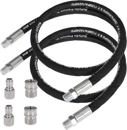 Pressure Washer Whip Hose Power Washer Jumper Hose for Pressure Washing with Steel Connector 3/8 Inch NPT Quick Connect Plug Hose Reel Connector Hose, 4000 PSI, 5FT, 2PCS