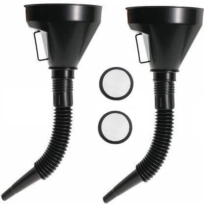 Wide Mouth Oil Funnel with Flexible Extension Nozzle Hose with Handle Mesh Screen Filter for Cars Motorcycles Engine Oil Kerosene Gasoline Gas Fuel Diesel Water Fluid Coolant Liquid Black 1PC (1)