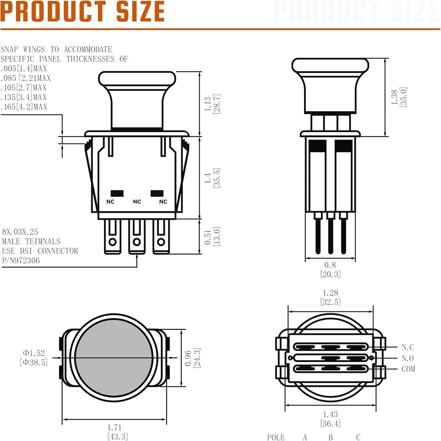Clutch PTO Switch 8 Terminals for Exmark Next for Lazer Z for Toro for Z Master G3 Serial Compatible with 116-0124, 1160124, 430-210, K3011-62301, K301162301, 109-7666, 109-7673, 5 AMP, Yellow Knob
