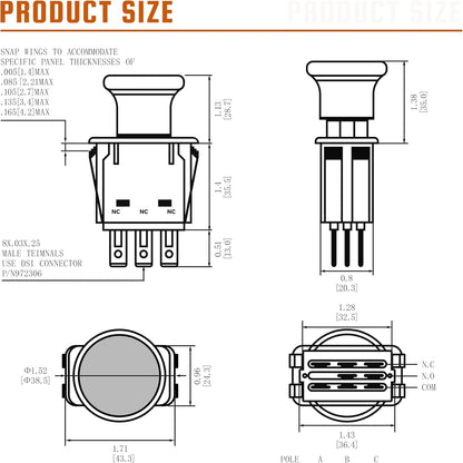 Clutch PTO Switch 8 Terminals for Exmark Next for Lazer Z for Toro for Z Master G3 Serial Compatible with 116-0124, 1160124, 430-210, K3011-62301, K301162301, 109-7666, 109-7673, 5 AMP, Yellow Knob
