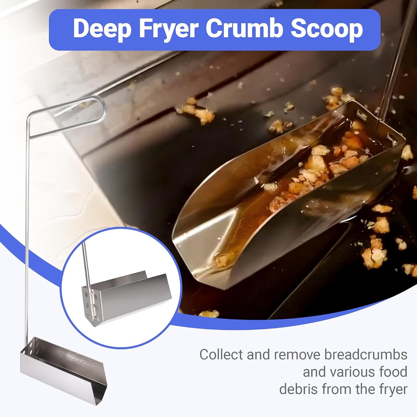 3 PCS Fryer Cleaning Tools with Deep Fryer Brass L-Shaped Brush, Deep Fryer Crumb Scoop, Deep Fryer Cleanout Rod for Restaurants, Air Fryers, Deep Fat Fryers