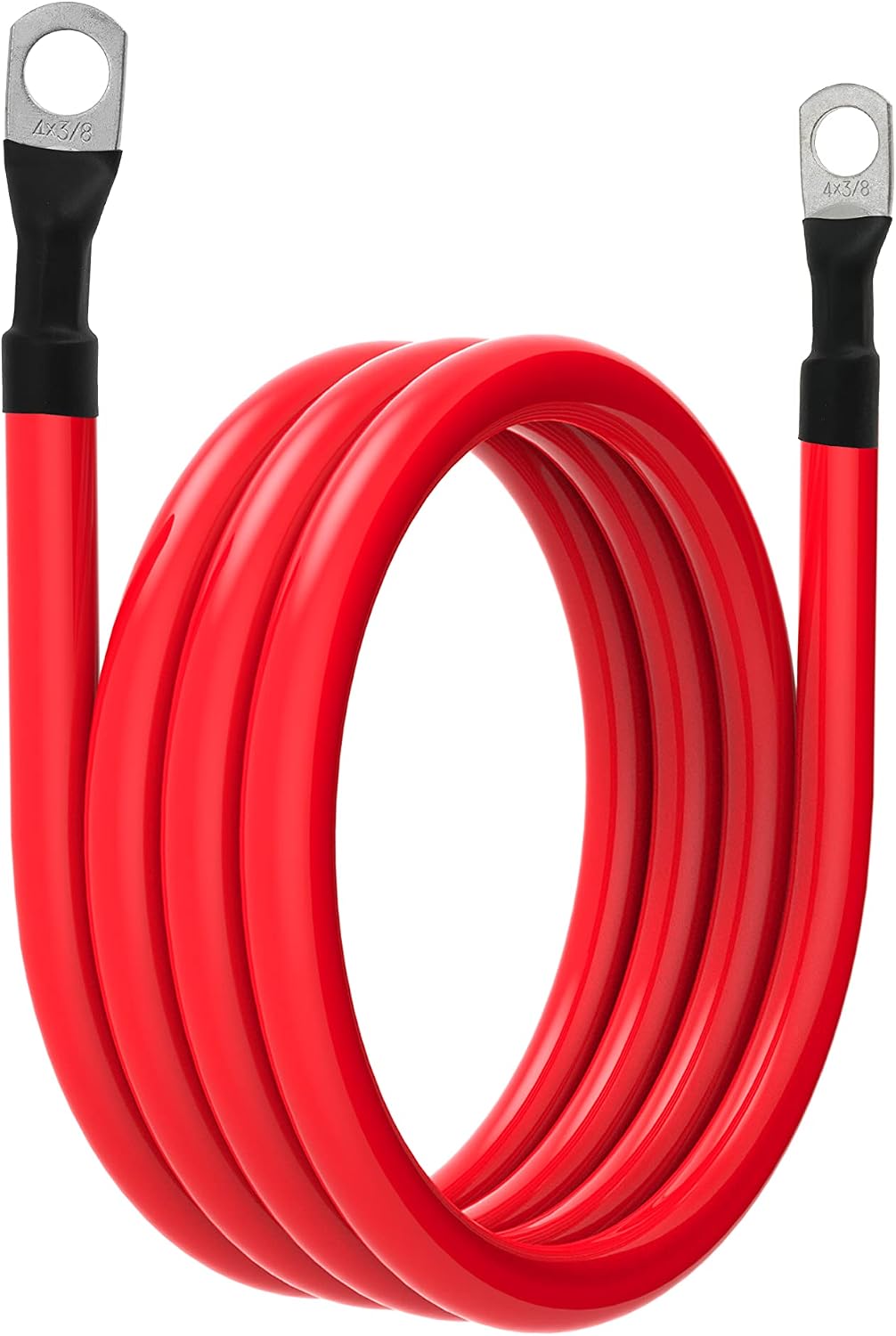 4 AWG Battery Cable 4AWG Gauge Pure Copper Battery Inverter Cables with 3/8 in Lugs Both Ends Power Inverter Wire Set for Automotive Solar Marine Boat RV Car Motorcycle Red and Black (6ft)