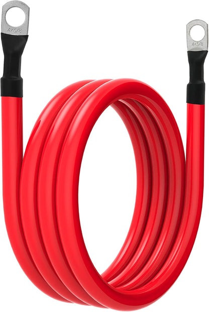 4 AWG Battery Cable 4AWG Gauge Pure Copper Battery Inverter Cables with 3/8 in Lugs Both Ends Power Inverter Wire Set for Automotive Solar Marine Boat RV Car Motorcycle Red and Black (6ft)