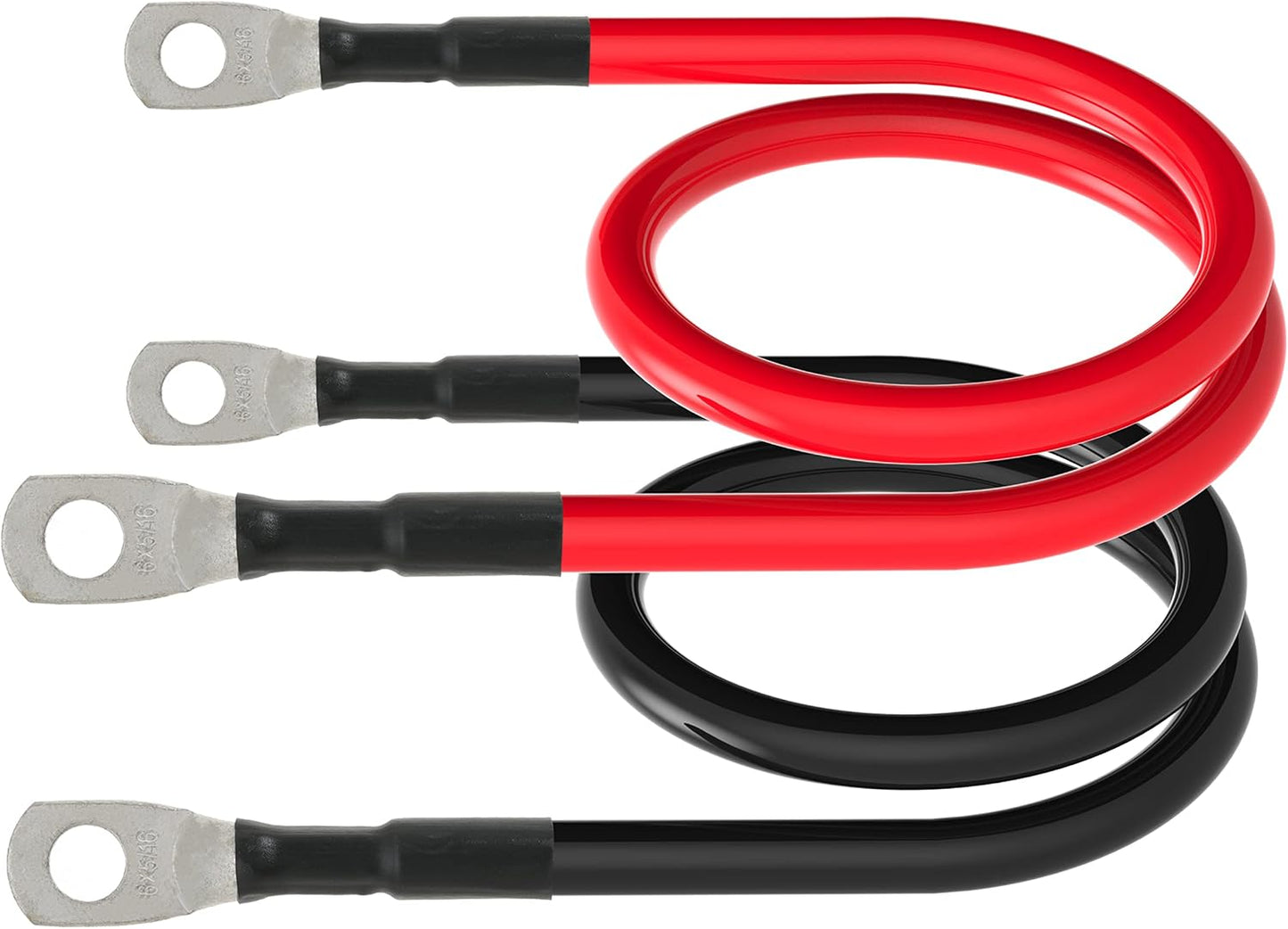 6 AWG Battery Cables 6 Gauge Battery Power Inverter Cable with 5/16 Inch Tinned Copper Lugs Both Ends for Solar Marine Boat RV Car Motorcycle 2 pcs (18 in)