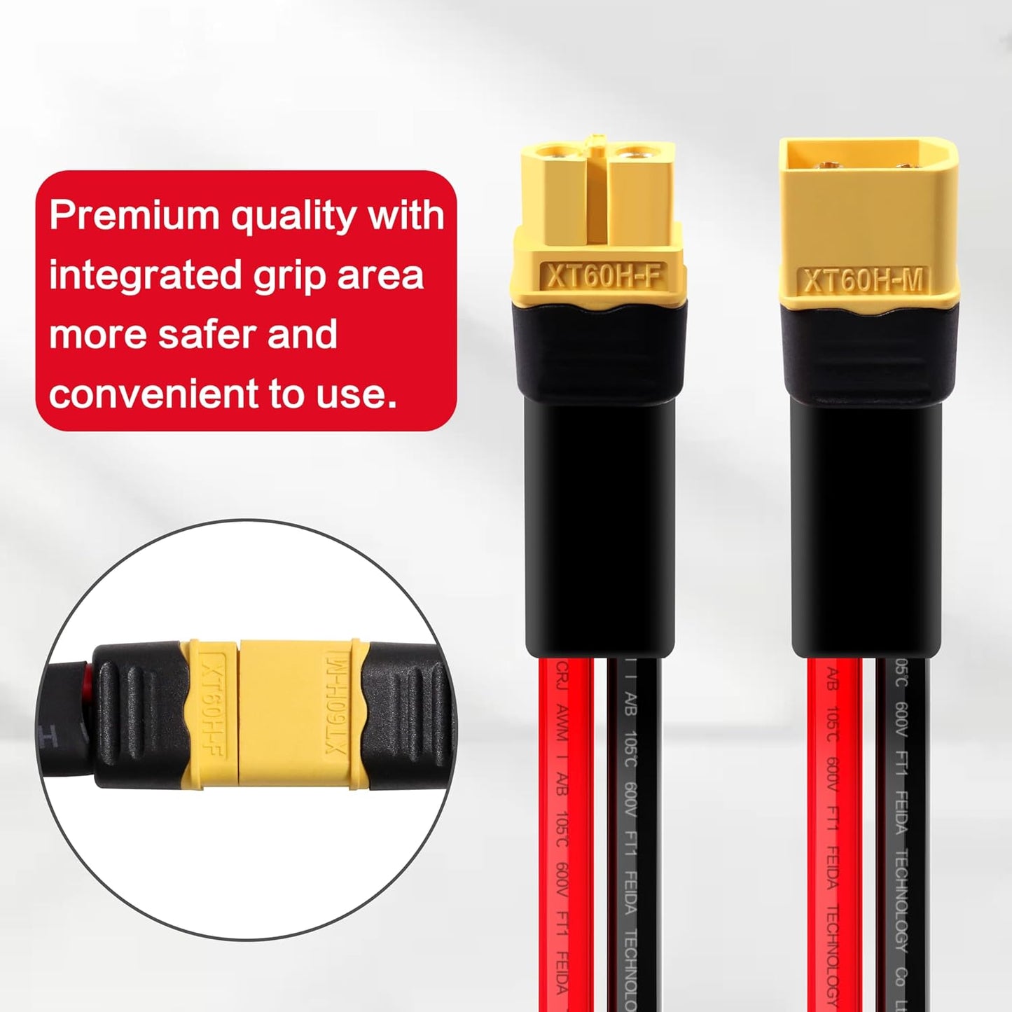 12AWG 6FT XT60 Extension Cable XT60H Male to Female Charging Cable for Solar Panels Portable Power Stations