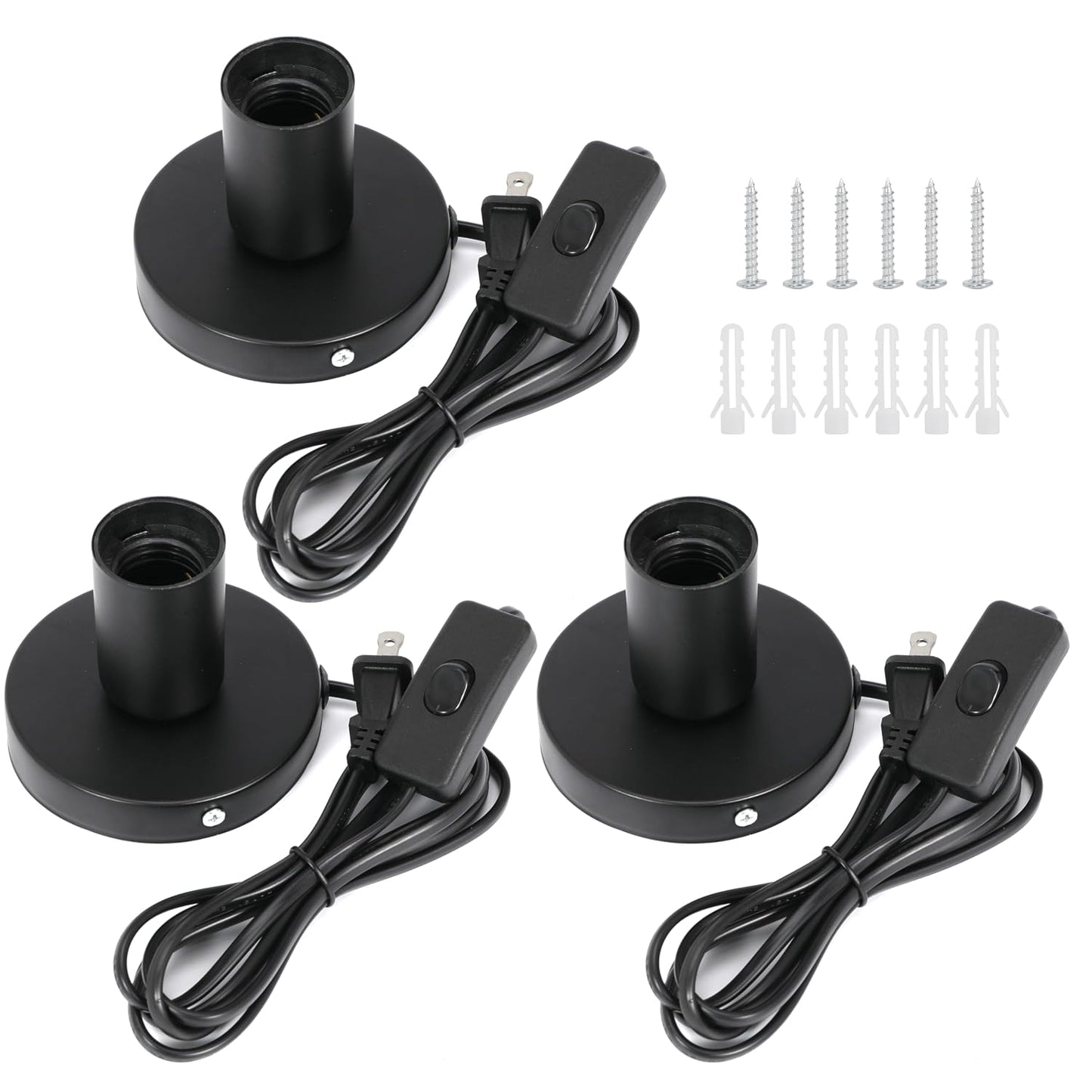 2Pcs Desktop Lamp Base Light Base Socket Screw Light Bulb Holder Base with 6 Feet Cord on Off Switch Plug for Holding Bulb for Your Night Light