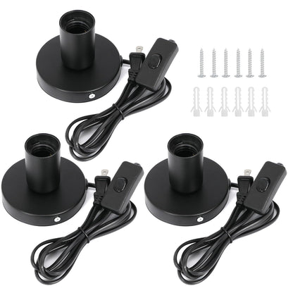 3Pcs Desktop Lamp Base Light Base Socket Screw Light Bulb Holder Base with 6 Feet Cord on Off Switch Plug for Holding Bulb for Your Night Light