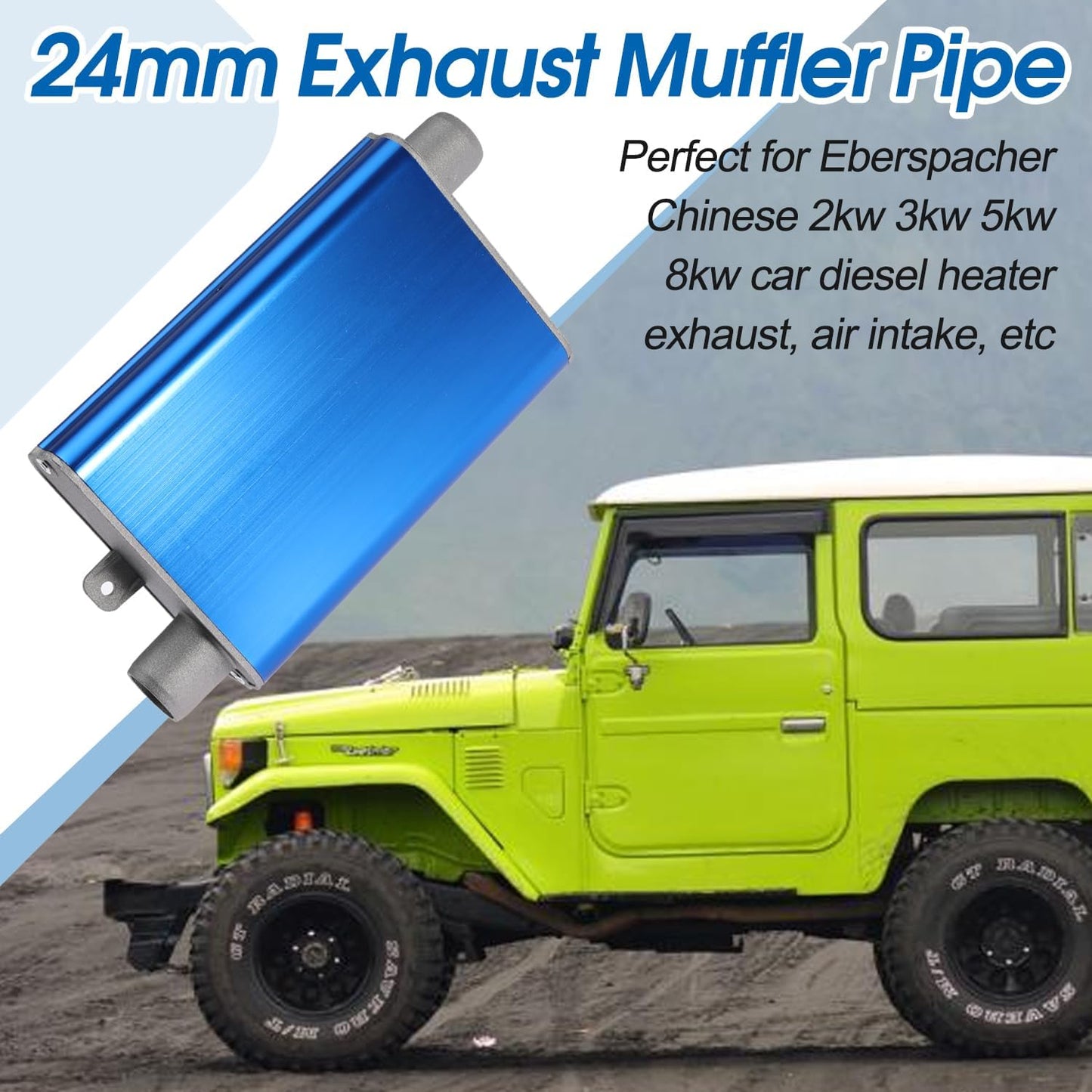 24mm Exhaust Muffler Pipe Upgraded for Chinese for Eberspacher Diesel Heaters Air Compressor with 2 clamps and screws, Blue