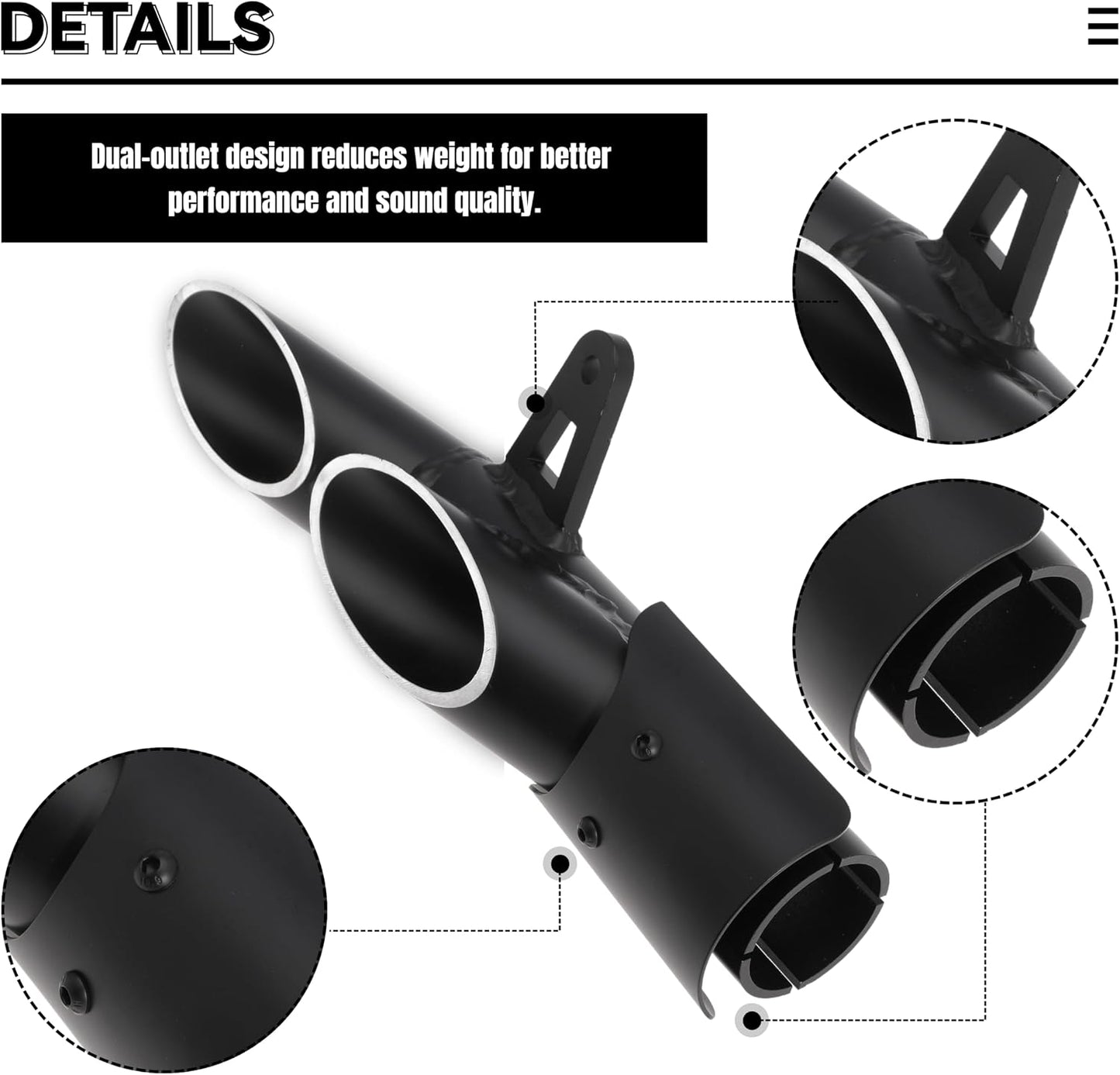38mm-51mm Slip on Exhaust Tips, 1.5-2" Motorcycle Muffler Tip Pipe with Dual Outlet for Kawasaki Ninja 400 Z650 ZX6R10R, for Honda CBR 500 300R, for Yamaha FZ1 250 300