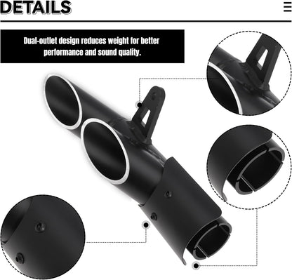 38mm-51mm Slip on Exhaust Tips, 1.5-2" Motorcycle Muffler Tip Pipe with Dual Outlet for Kawasaki Ninja 400 Z650 ZX6R10R, for Honda CBR 500 300R, for Yamaha FZ1 250 300