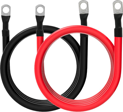 4 AWG Battery Cable 4AWG Gauge Pure Copper Battery Inverter Cables with 3/8 in Lugs Both Ends Power Inverter Wire Set for Automotive Solar Marine Boat RV Car Motorcycle Red and Black (6ft)