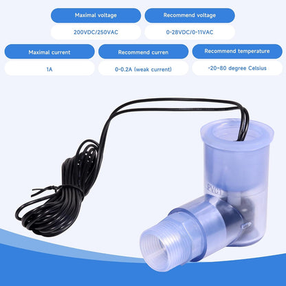 SS2 Float Switch L-Shape with 3/4 Inch Adaptor and 6Ft Wire Water Float Switch for HVAC Drain Pan Condensate Outlet (2Pcs)