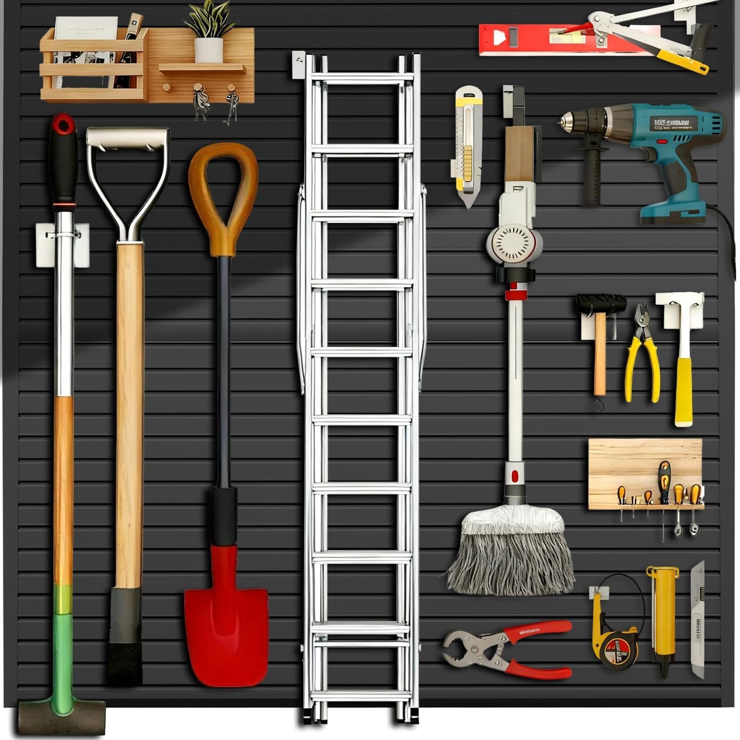 2x4FT Slat Wall Panels Garage Wall Organizer Tool Organizer Slat Board PVC Wall Panels Black Slatwall Garage Storage (Black, 2FTx4FT)