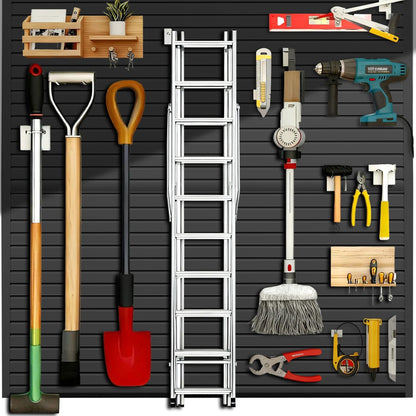 4x4FT Slat Wall Panels Garage Wall Organizer Tool Organizer Slat Board PVC Wall Panels Black Slatwall Garage Storage (Black, 4FTx4FT)
