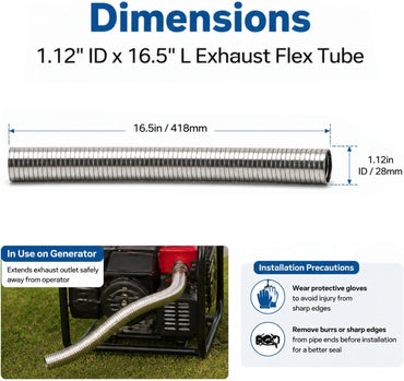 Exhaust Flex Pipe 1.5" ID x 22.5" L, 304 Stainless Steel – Flexible Exhaust Tubing