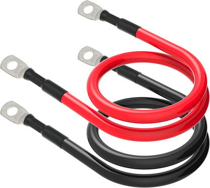 6 AWG Battery Cables 6 Gauge Battery Power Inverter Cable with 5/16 Inch Tinned Copper Lugs Both Ends for Solar Marine Boat RV Car Motorcycle 2 pcs (18 in)