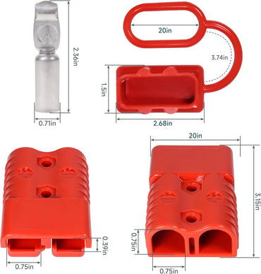 175A 600V Battery Quick Connect Disconnect Connectors Wire Harness Plug Kit for 2-4 Gauge Cables, Red