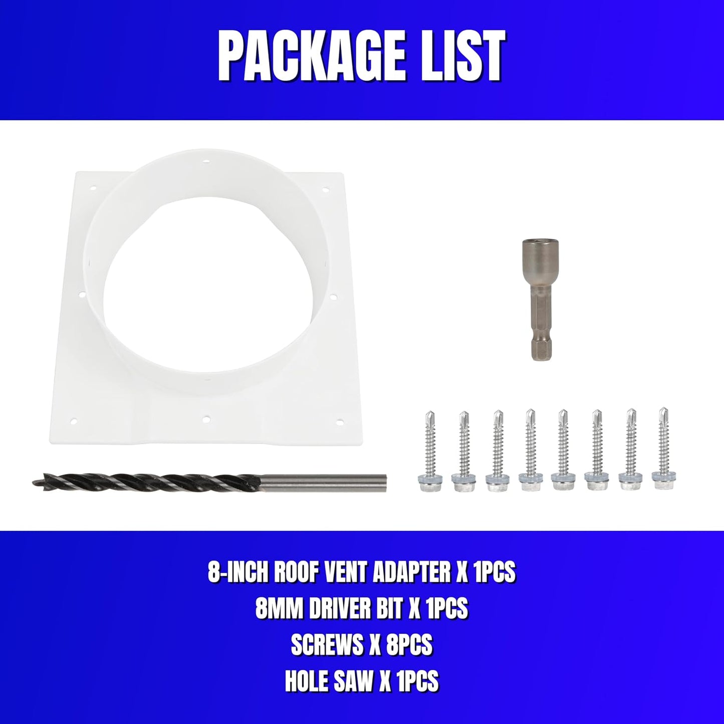 8 Inch Shipping Container Roof Vent Adapter 8" for Whirlybird Turbines, Round Chimney Caps and Corrugated Roof Window Vents, 1 Pack, White