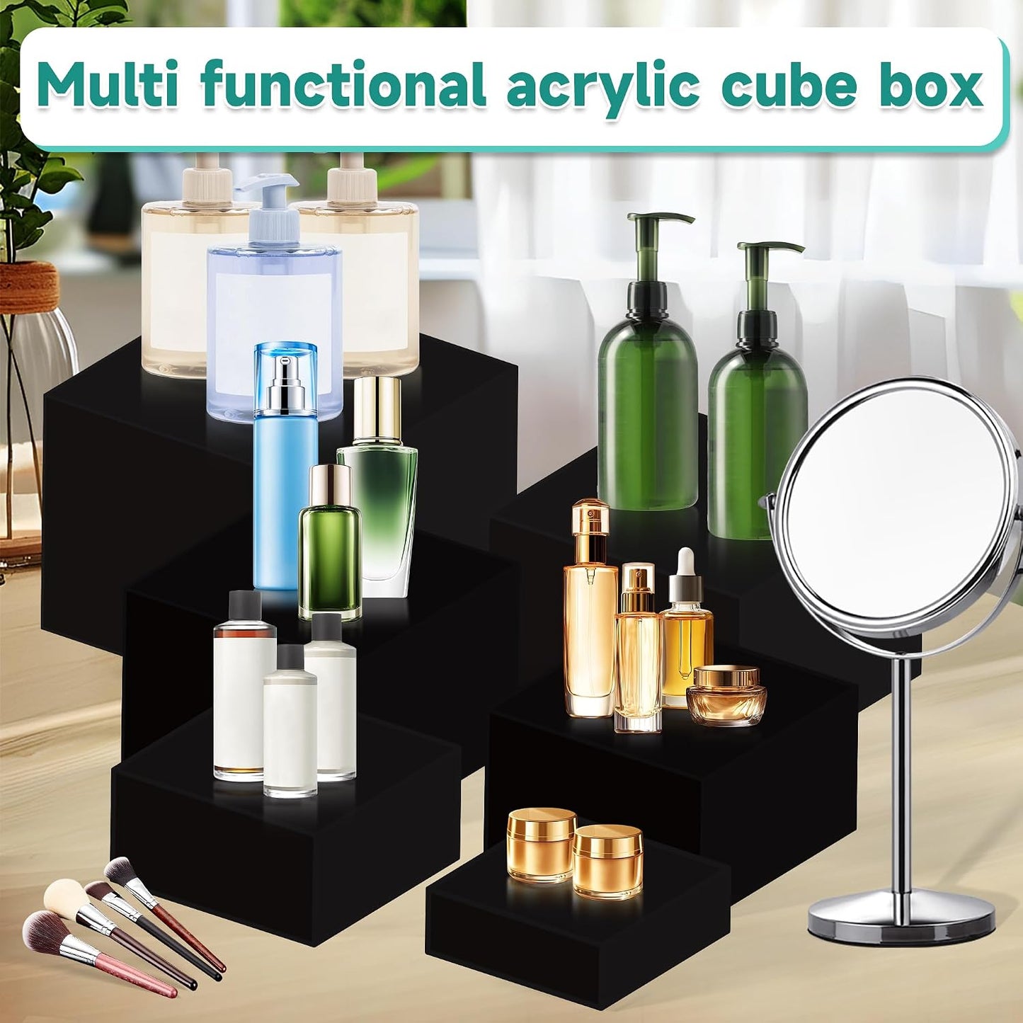 6Pcs Buffet Risers,Food Risers for Buffet Table Display Stand Shelf for Party Catering Dessert Jewelry Collectibles Acrylic Cube Boxes Display Nesting Risers (Black-L(5,6,7,8,9,10))