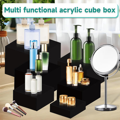 6Pcs Buffet Risers,Food Risers for Buffet Table Display Stand Shelf for Party Catering Dessert Jewelry Collectibles Acrylic Cube Boxes Display Nesting Risers (Black-L(5,6,7,8,9,10))