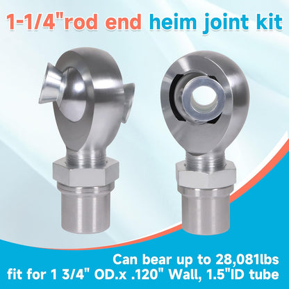 1.25" Heim Joints Rod End Kit Thread 1 1/4" Chromoly Heim Joints Suspension Kit Right and Left Hand Traction Bars Steering Kit with Round Tube Adapter Misalignment Spacer Jam Nuts (1set-1 1/4inch)