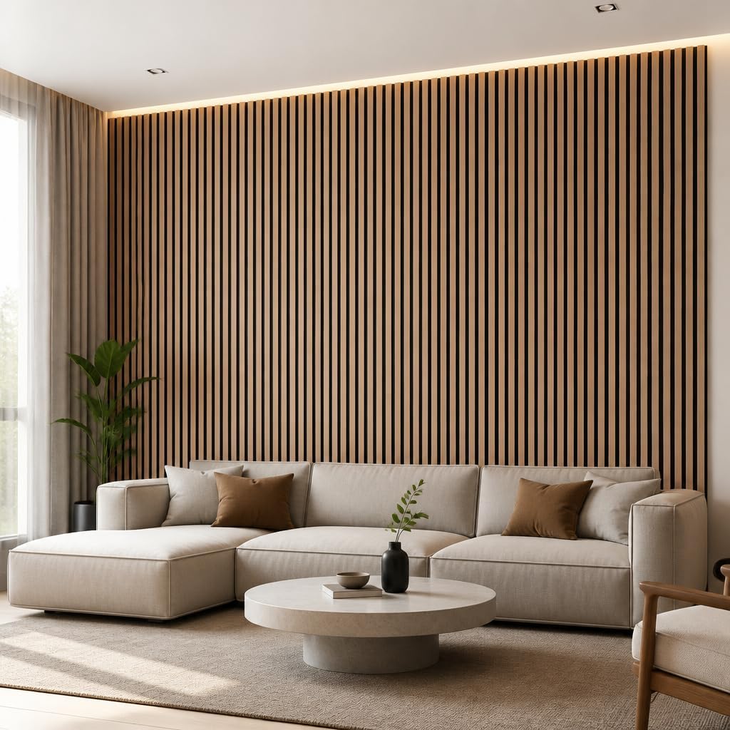 5 Pack Large Acoustic Panels for Wall Decor Sound Proof 47.2 x 23.6 x 0.4 Inch Sound Dampening Panels Wood Veneer Sound Absorbing Wall Panel for Bedroom Home Studio Office (Walnut)