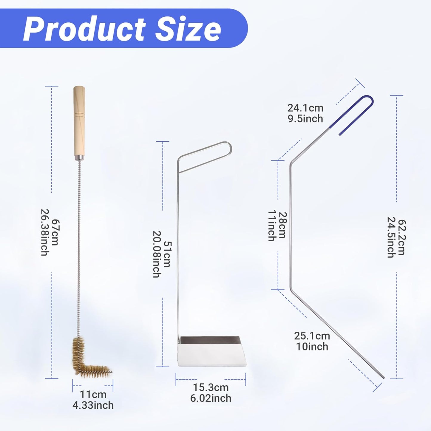 3 PCS Fryer Cleaning Tools with Deep Fryer Brass L-Shaped Brush, Deep Fryer Crumb Scoop, Deep Fryer Cleanout Rod for Restaurants, Air Fryers, Deep Fat Fryers
