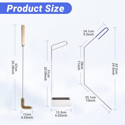3 PCS Fryer Cleaning Tools with Deep Fryer Brass L-Shaped Brush, Deep Fryer Crumb Scoop, Deep Fryer Cleanout Rod for Restaurants, Air Fryers, Deep Fat Fryers