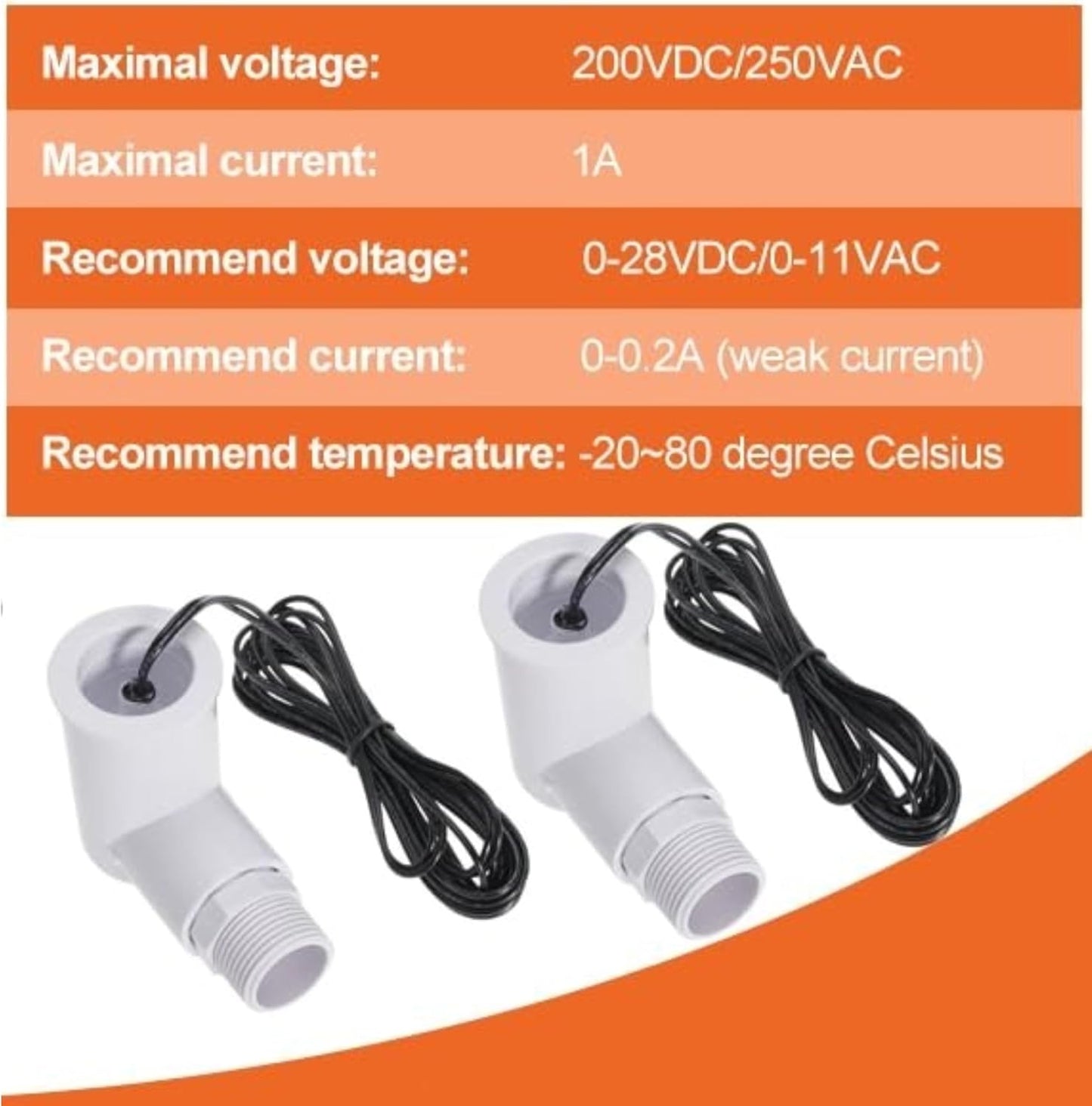 6PACK SS2 Float Switch with 3/4 Inch Adaptor and 6FT Wire Water Float Switch for HVAC Drain Pan Condensate Outlet