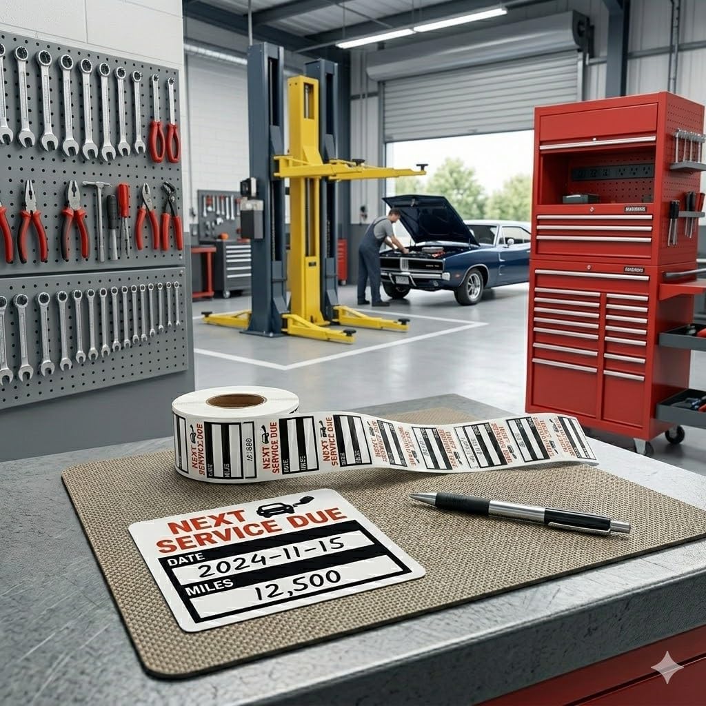 Oil Change Service Reminder Stickers - 1200 Pcs 2x2 Black, Next Service Due Roll, Removable Vinyl Peel & Write, No Residue Car Sticker (4)