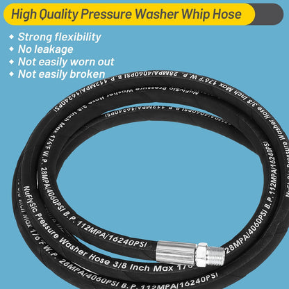 Pressure Washer Whip Hose Power Washer Jumper Hose for Pressure Washing with Steel Connector 3/8 Inch NPT Quick Connect Plug Hose Reel Connector Hose, 4000 PSI, 11FT, 2PCS
