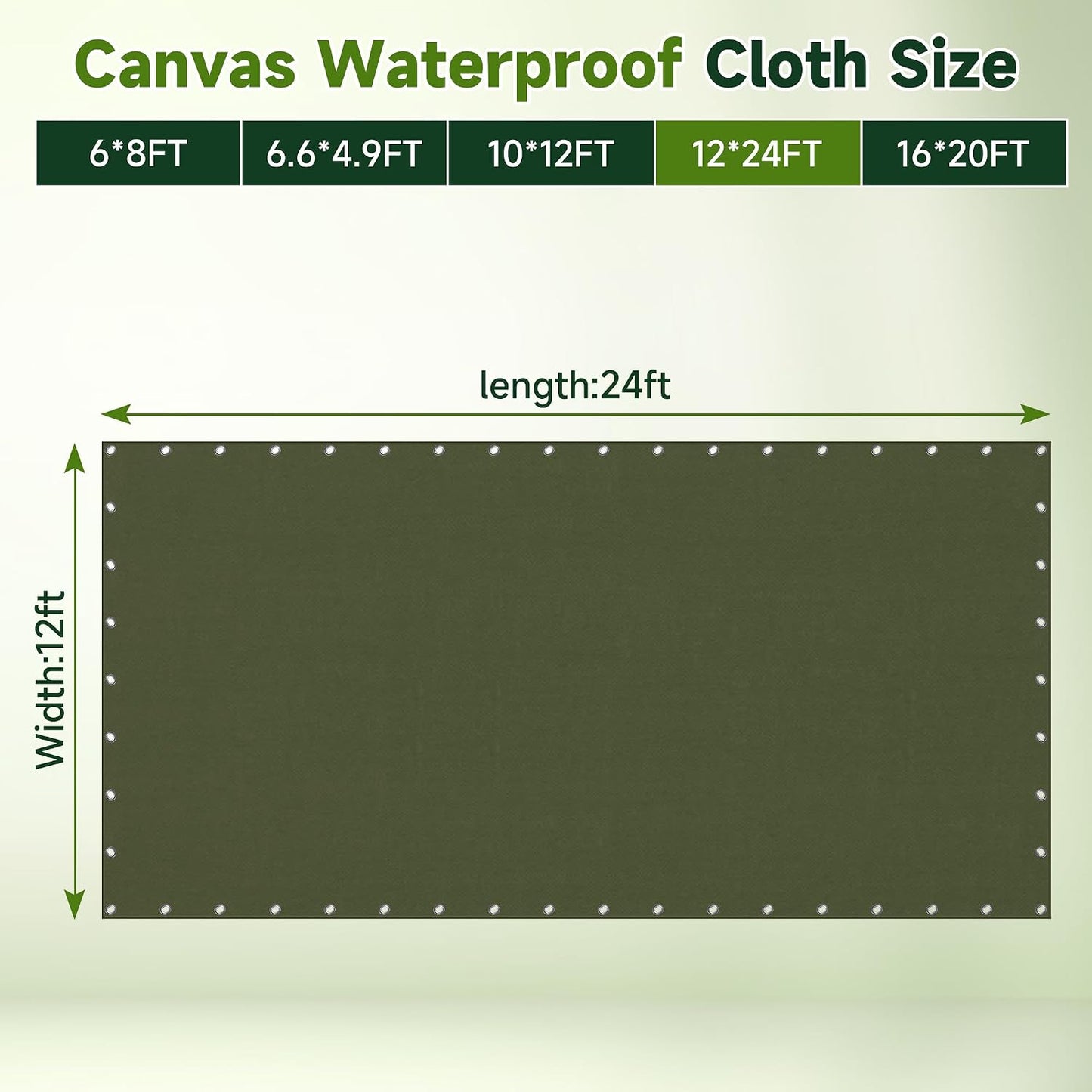 Heavy Duty Canvas Tarp12x24ft, 12oz (350 GSM) Cotton Canvas Water-Resistant Tarp with Rustproof Grommets, Tear-Resistant Outdoor Cover for Wood Piles, Camping, Trailer & Equipment (12x24ft)