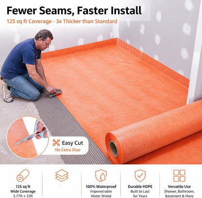 Waterproof Shower Membrane 324 Sq Ft (3.8ft x 87ft) - 20mil Tile Underlayment with 4pcs Inside/Outside Corners, Waterproof Barrier for Bathroom, Sauna, Shower Walls & Floors