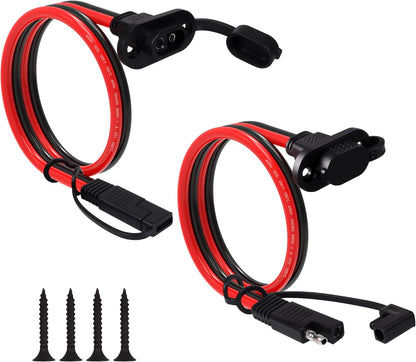 2FT 12AWG SAE Quick Connector Harness, 12 AWG 12 Gauge SAE Power Socket Sidewall Port Connector Male to Female Socket Cable with Dust Cover for Solar Panel, Generator, Battery Charger (12AWG 2FT)