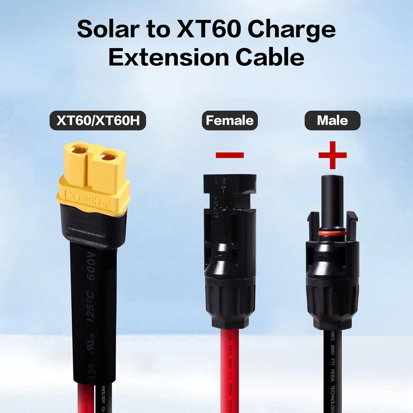 12AWG 10FT Solar to XT60 Charge Extension Cable for Solar Panels Portable Power Stations Solar Connector to XT60H Cables