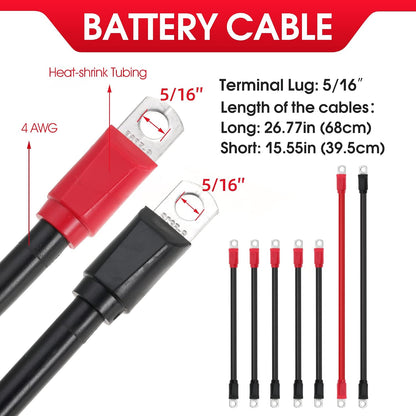 Golf Cart Battery Cables for EZGO E-Z-Go TXT 1994-UP 36V and 48V 4 Gauge Pure Copper AC/DC Wiring Set 7pcs
