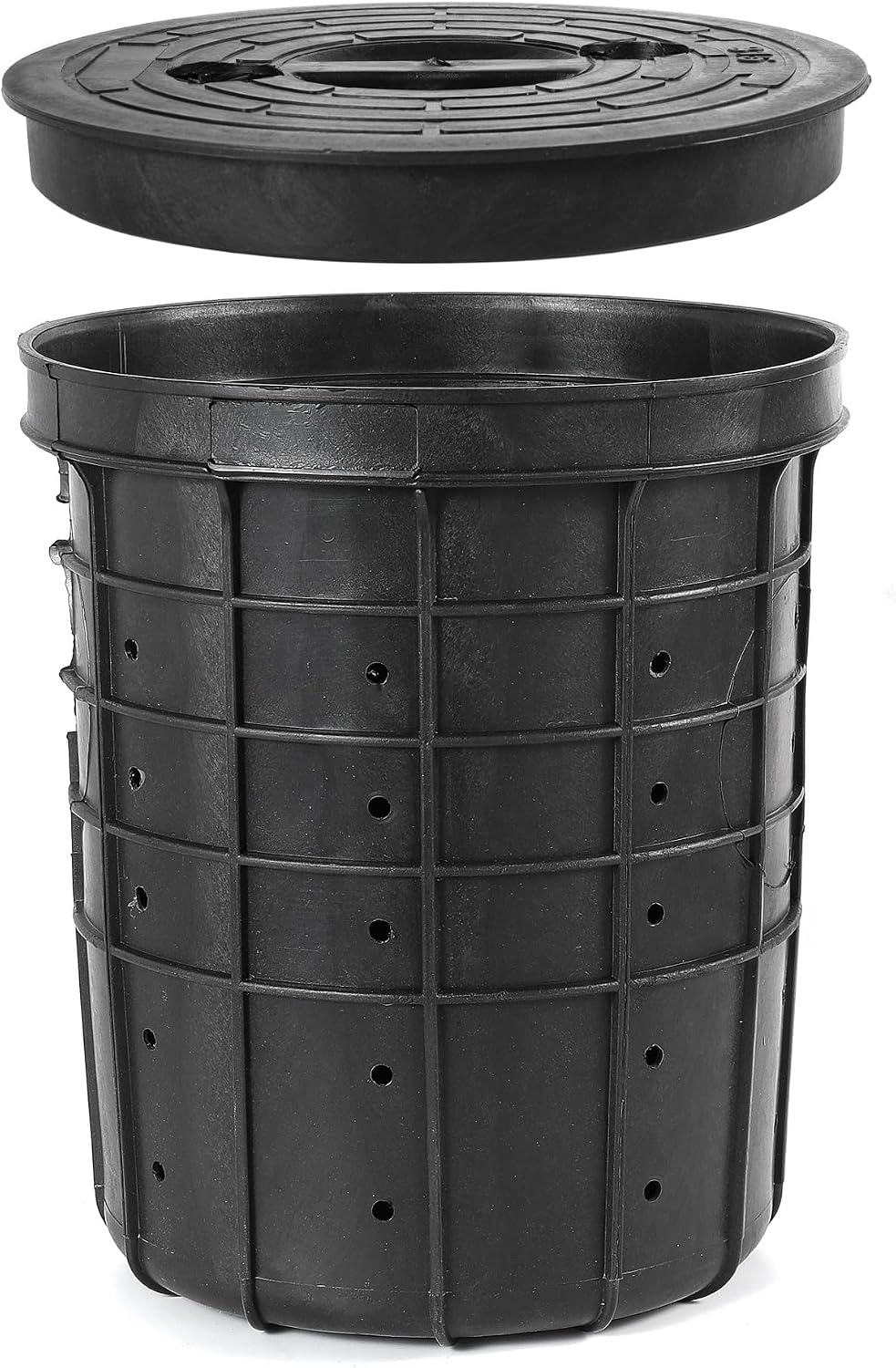 Perforated Sump Pump Bucket Sump Basin Sump Pump Basin with Lid with 40 Drillled Holes for Crawl Spaces, Yards, Patio and Driveways, 13" Top Dia × 10.63" Base × 15" H Water Bucket