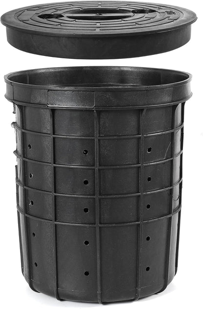 Perforated Sump Pump Bucket Sump Basin Sump Pump Basin with Lid with 40 Drillled Holes for Crawl Spaces, Yards, Patio and Driveways, 13" Top Dia × 10.63" Base × 15" H Water Bucket